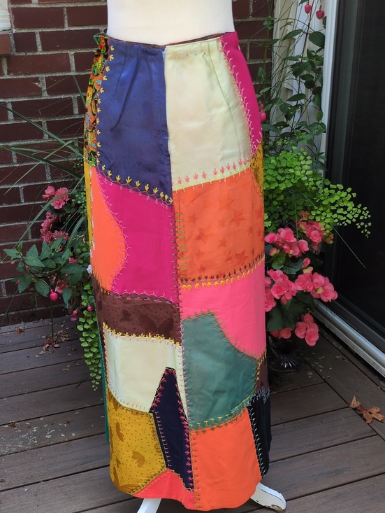 Vintage Dresses & Skirts - OOAK Festival Boho Vintage Crazy Quilt Patchwork Skirt XS